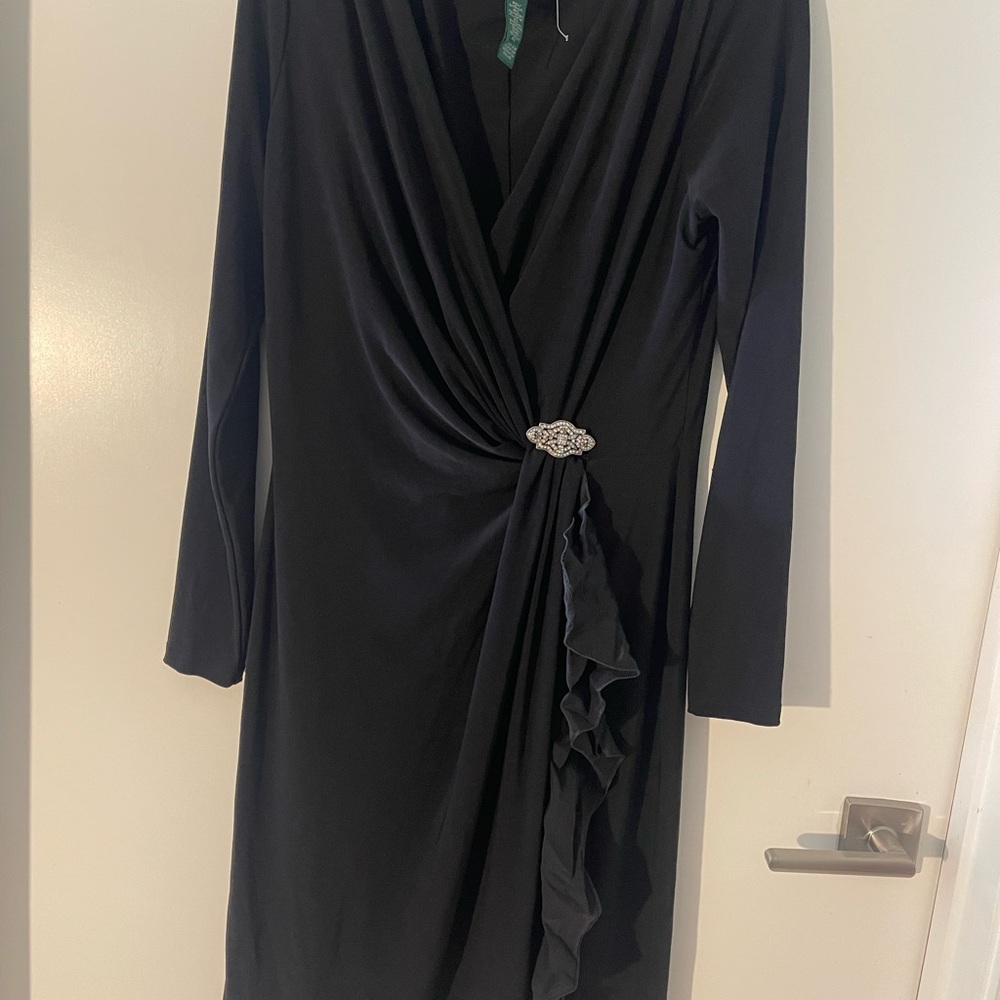 Lauren Ralph Lauren Black Long Sleeve Dress with Embellishment